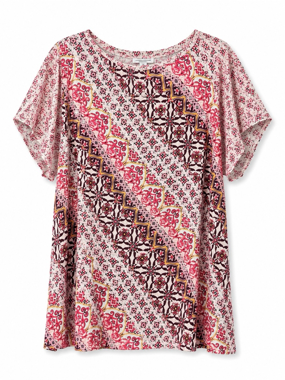 Sundance Josette Linen Boho Patchwork Print Short Sleeve Soft Knit Top XXL - Picture 2 of 4